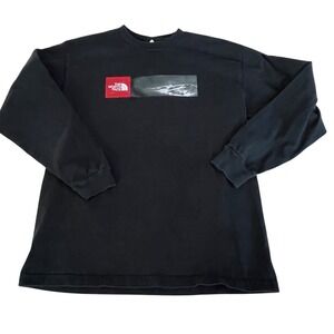 Vintage The North Face Mens Black Mountain Box Logo Long Sleeve T-Shirt Large